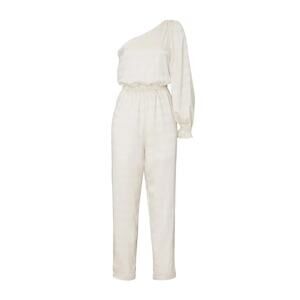 Love, Whit by Whitney Port Women's One shoulder Ivory Jumpsuit White jacquard 14